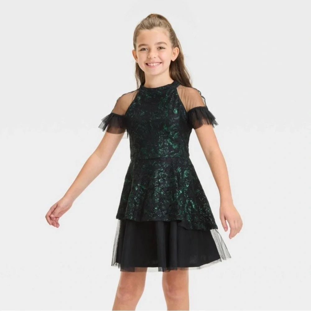 WICKED X GIRLS ELPHABA DRESS - GREEN SIZES MULTI SIZES (NEW WITH TAGS)